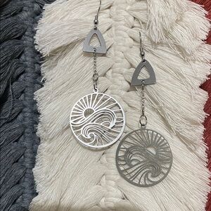Silver Wave Sun Dangle Earrings